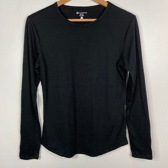 Cloudveil  Long Sleeve  Black Crewneck Base Layer T Shirt Top  Wool Blend Size M - Picture 1 of 4